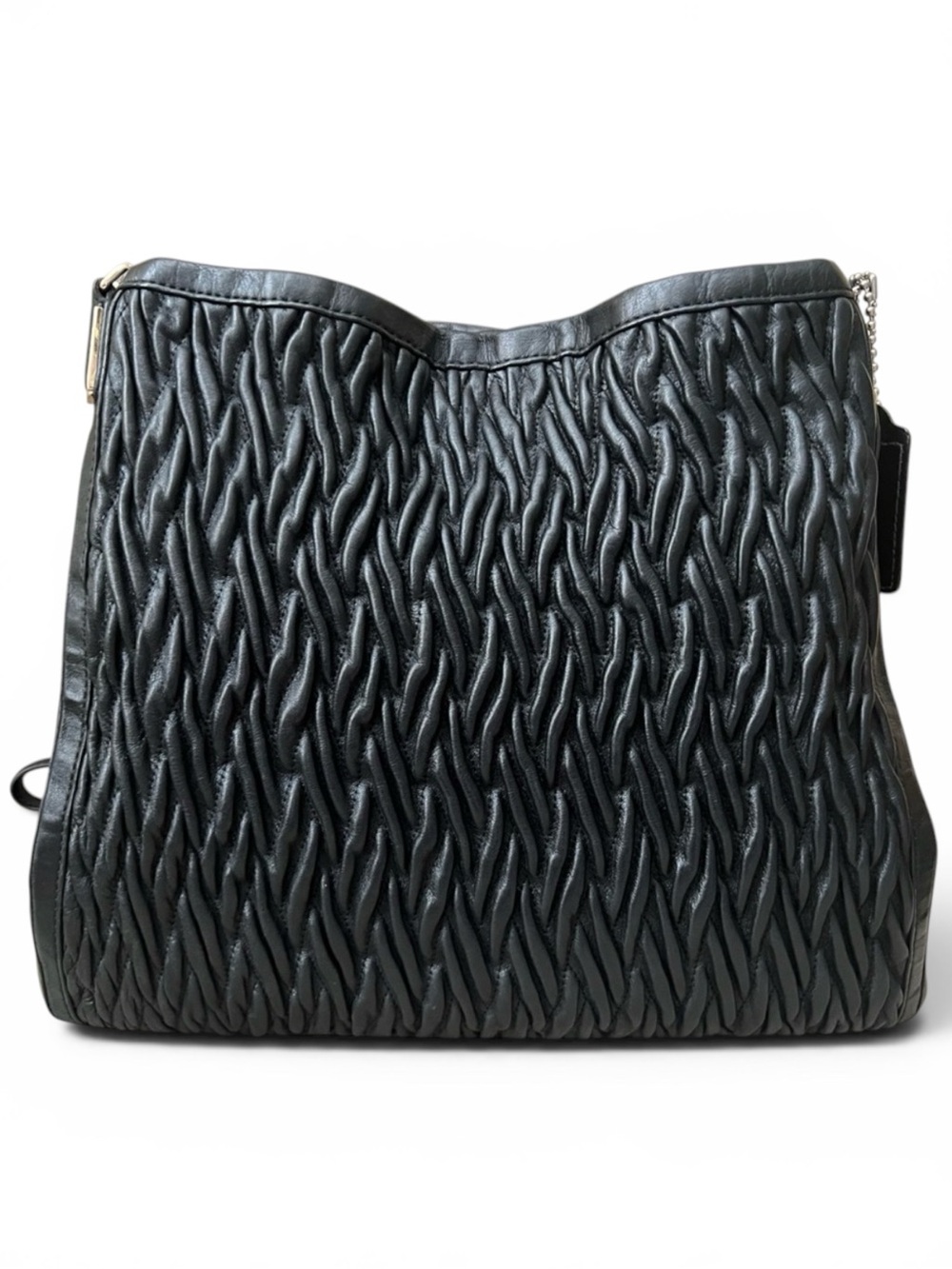 COACH Madison 25260 Phoebe Gathered Twist Leather Black Shoulder Bag